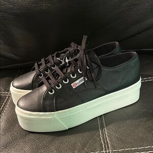 Superga Black and White Platform Sneakers